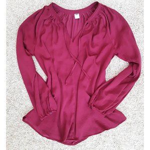 Burgundy Silky Tie-Neck Poet Blouse